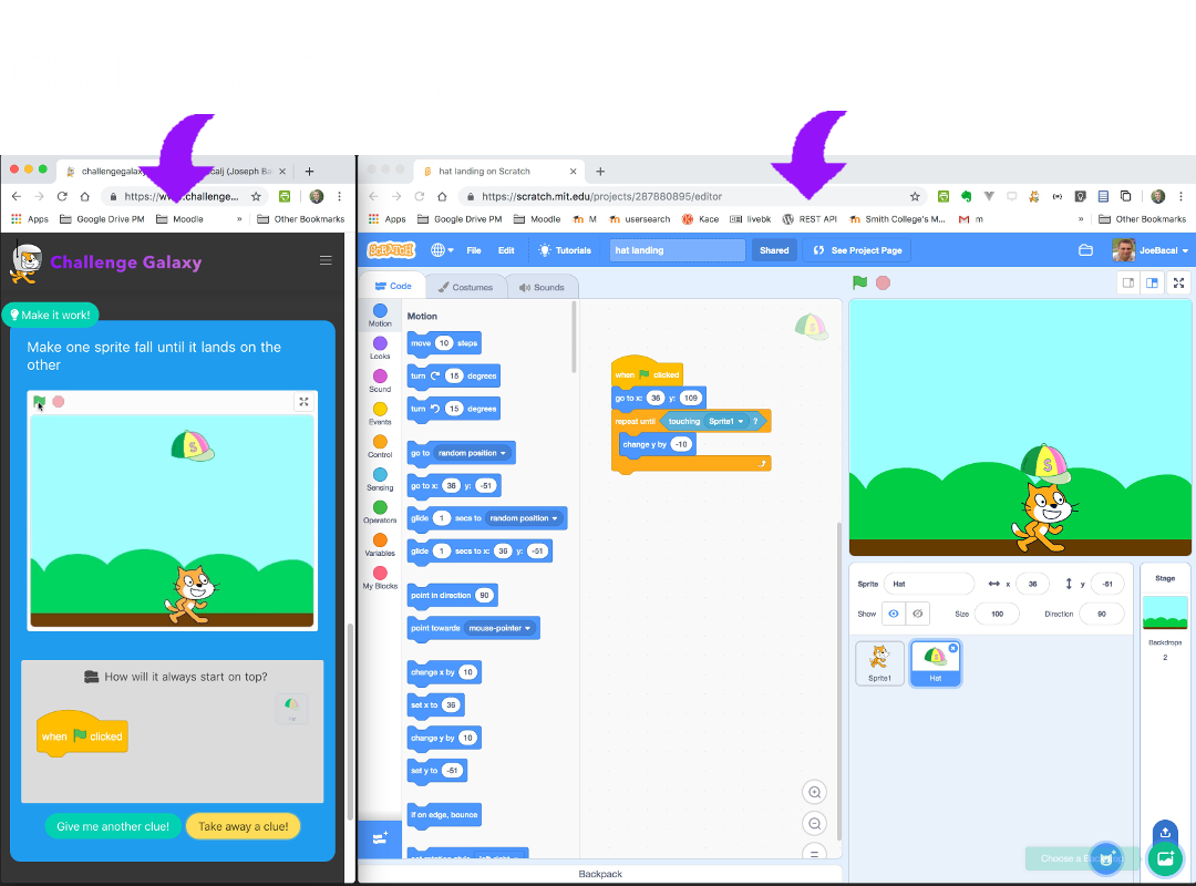 Challenge Galaxy and Scratch side-by-side